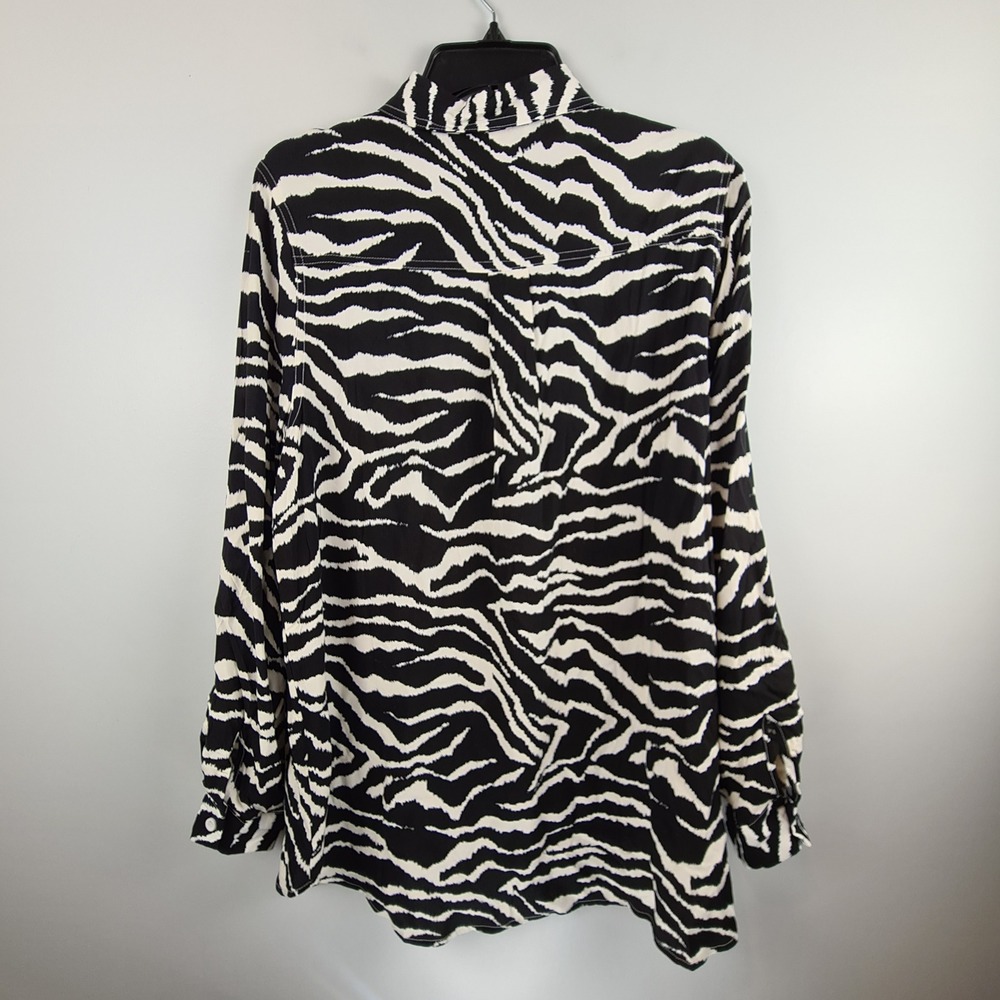 Casa Cabana Zebra Print Button Down Shirt XL Black White Rayon Roll Tab Sleeve - Picture 9 of 9